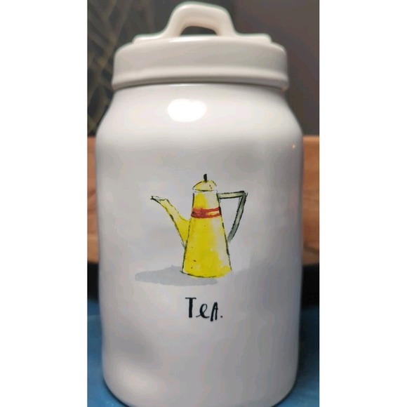 Rae Dunn Tea Canister Ceramic Jar With Lid Magenta Artisan Collection 8" - Picture 2 of 7